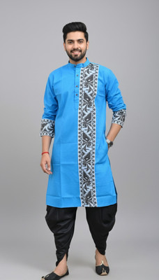 Chandra Men Woven Design Straight Kurta(Light Blue)