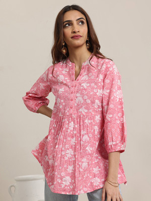 LIBAS Women Floral Print Anarkali Kurta(Pink)
