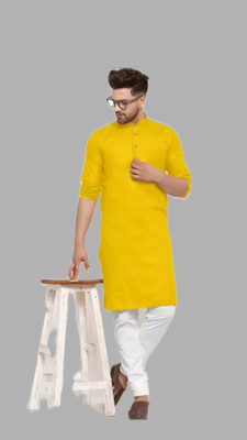 Anuj Fashion Men Solid A-line Kurta(Yellow)