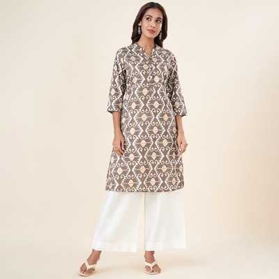 Rangmanch by Pantaloons Women Printed A-line Kurta(Brown)