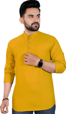 UNIFAV Men Solid Straight Kurta(Yellow)