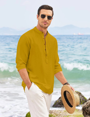 zbio Men Solid Straight Kurta(Gold)