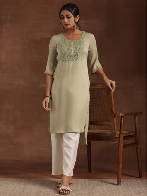 LIBAS Women Embellished A-line Kurta(Green)