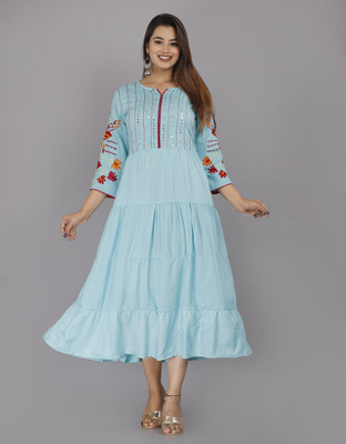 Lyssa Women Solid Gown Kurta(Light Blue)