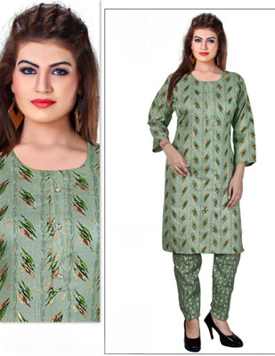PickCell Women Printed Straight Kurta(Green)