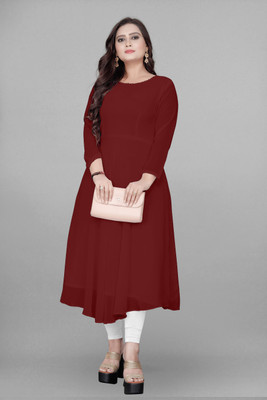 AaravEthnic Women Solid A-line Kurta(Maroon)
