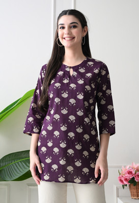 Anjali Fab Tex Women Floral Print A-line Kurta(Purple)
