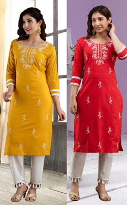 SISTO Women Chikan Embroidery A-line Kurta(Multicolor)