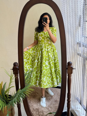 KUnzkes Women Fit and Flare Green Midi/Calf Length Dress