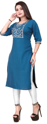 RIDDHI COLLECTION MALL Women Embroidered Straight Kurta(Blue)