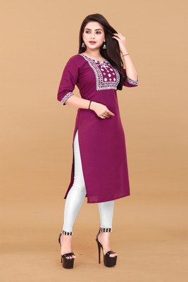 ANITA LYCRA Women Embroidered Straight Kurta(Purple)