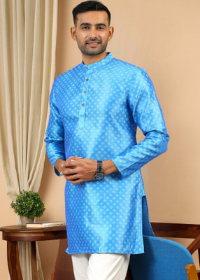 Tattva Men Printed Straight Kurta(Blue)