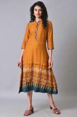 W Women Printed A-line Kurta(Yellow)