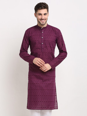 Jompers Men Self Design Straight Kurta(Purple)