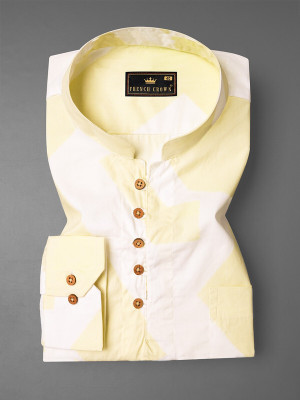 french crown Men Printed Straight Kurta(Yellow, White)