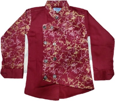 FASHION GRAB Boys Printed Trail Cut Kurta(Maroon)