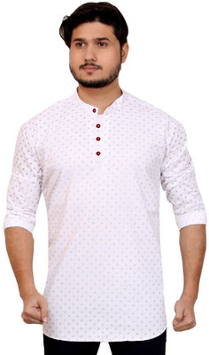 MADE IN THE SHADE Men Self Design Straight Kurta(White)