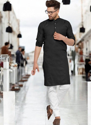 Rashmi Genz Men Printed Straight Kurta(Black)