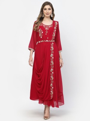 TS Lifestyle Women Embroidered Gown Kurta(Maroon)