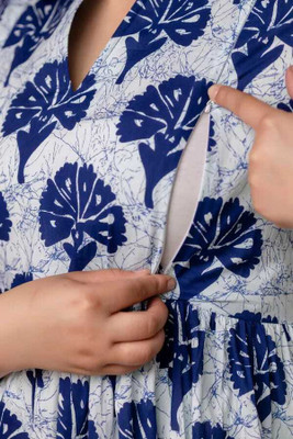 RAFSHI Women Printed Anarkali Kurta(Blue)