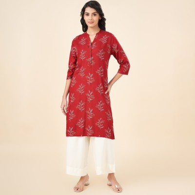 Rangmanch by Pantaloons Women Printed Straight Kurta(Maroon)