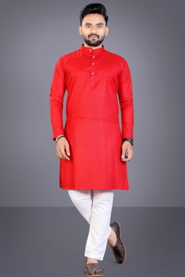 SOPANI Men Solid Straight Kurta(Red)