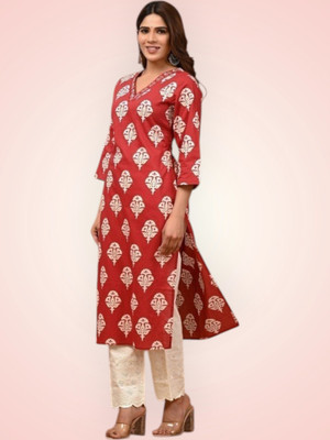 PRAYAARI FASHIONS Women Self Design Straight Kurta(Maroon)