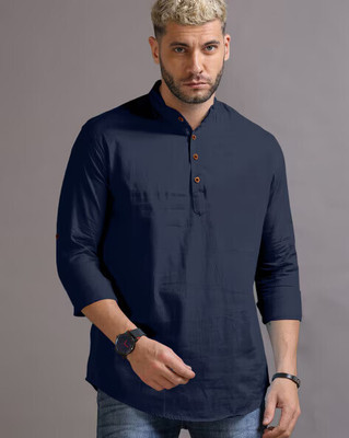 S KUADA Men Solid Straight Kurta(Dark Blue)