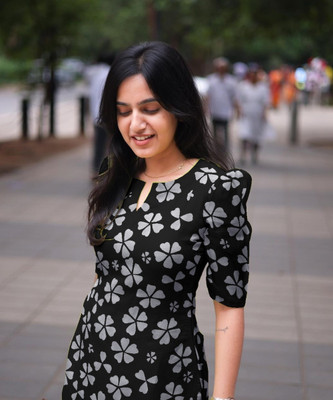 bindudi Women Floral Print A-line Kurta(Black)