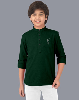 VTEXX Boys Solid Straight Kurta(Dark Green)