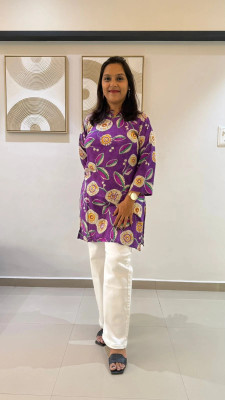 Anayatas Creation Women Printed A-line Kurta(Purple)