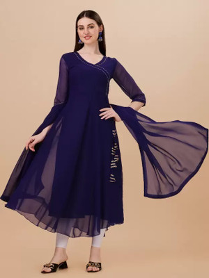NALBORY Women Solid Anarkali Kurta(Blue)