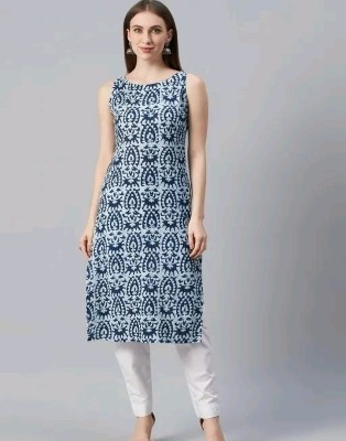 ABKT Women Printed Straight Kurta(Dark Blue)