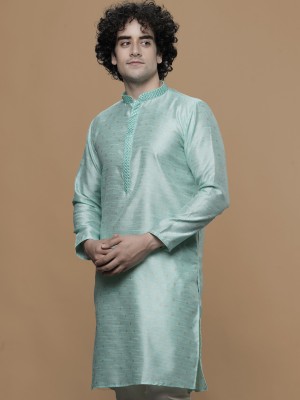 Maahi Fabs Men Self Design Straight Kurta(Light Green)