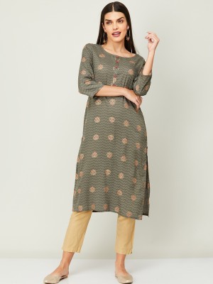 Melange by Lifestyle Women Printed A-line Kurta(Grey)