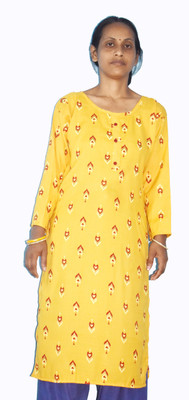 aaapremises Women Printed A-line Kurta(Yellow)