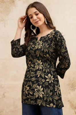 HF collections Women Printed A-line Kurta(Black)