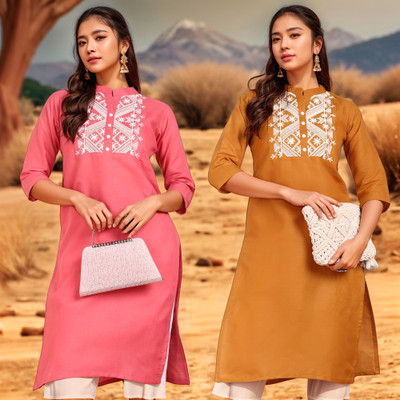 VIVIDH CREATIONS Women Embroidered A-line Kurta(Multicolor)