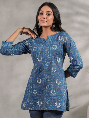 RPS Casual Floral Print Women Blue Top