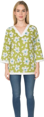 HouseOfCommon Women Floral Print A-line Kurta(Green, White)