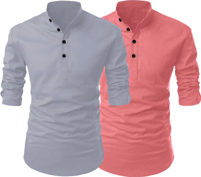 Kavyangle Creation Men Solid Straight Kurta(Grey, Multicolor)