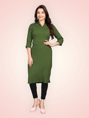 HKFASHION Women Striped A-line Kurta(Light Green)