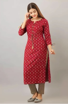 SATLOK FASHION Women Printed Straight Kurta(Maroon)