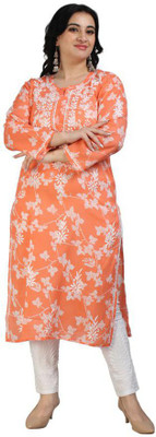 Nazaqat Women Chikan Embroidery Straight Kurta(Pink)