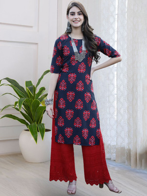 EthnicBasket Women Printed A-line Kurta(Blue)