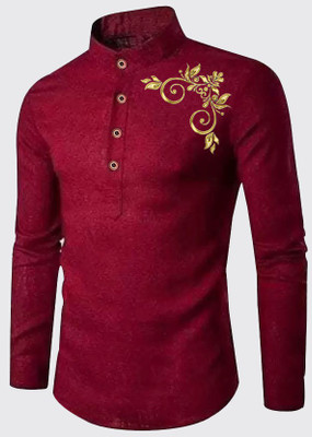 DIMMY Men Printed Straight Kurta(Maroon)