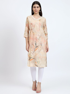 RAISHREE Women Printed Straight Kurta(Orange)
