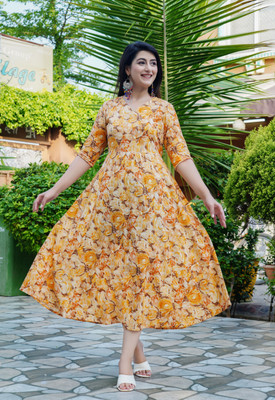 Hand Block Print Women Floral Print A-line Kurta(Multicolor)