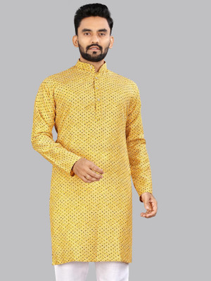 Divastri Men Printed A-line Kurta(Yellow)