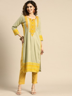 Sangria Women Embroidered Straight Kurta(Yellow)